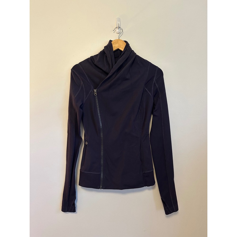 Lululemon In Flux Jacket Navy Blue Asymmetrical Zip Funnel Neck | Size 4